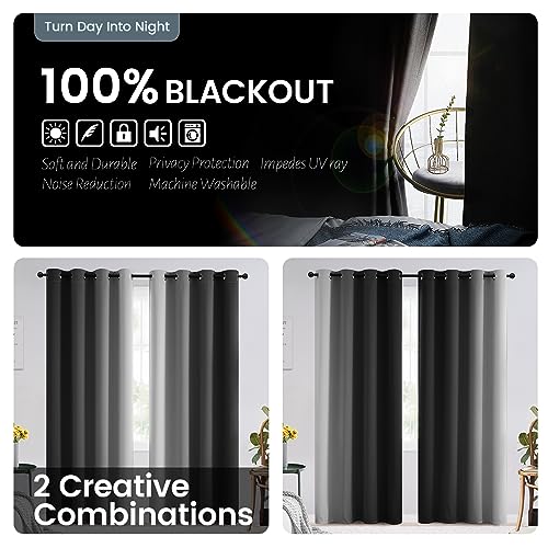 SimpleHome 100% Blackout Ombre Bedroom Curtains Black and Greyish White,63L | Room Darkening Curtains,Thermal Insulated Grommet Window Drapes and Curtains for Living Room,2 Panels, 42x63 inches Length - color: Black With Black Back, size: 42"W x 63"L (Pac