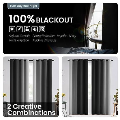 SimpleHome 100% Blackout Ombre Bedroom Curtains Black and Greyish White,63L | Room Darkening Curtains,Thermal Insulated Grommet Window Drapes and Curtains for Living Room,2 Panels, 42x63 inches Length - color: Black With Black Back, size: 42"W x 63"L (Pac