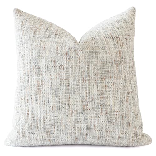 Textured Decorative Throw Pillow Cover Neutral Soft Woven Chenille Accent Boho Farmhouse Couch Cushion Case for Mid Century Modern Home Decor Sofa Bedroom Living Room 18x18 Inch - size: 18" x 18" (Pack of 1)