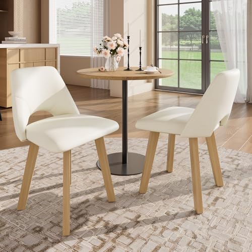 Garvee Dining Chairs Set of 2, PU Leather Upholstered Kitchen Chairs, Beige | Sturdy Wood Frame , Scratch-Resistant Padded Seat, Modern Armless Side Chairs for Dining Room, Kitchen Room, Patio, - color: Beige, size: Set of 2