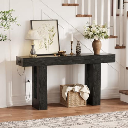 IDEALHOUSE 63" Entryway Table with Power Outlet, Console Table for Entryway | Black, Wooden Sofa Table, Narrow Hallway Foyer Table for Entryway, Hallway, Living Room - color: Black