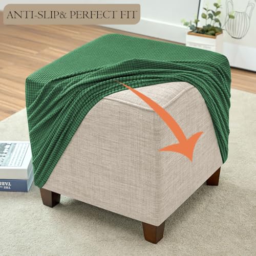 Ottoman Cover Square Storage Ottoman Slipcover Jacquard Stretch Footrest Stool Covers with Elastic Band Cube Storage Stool Ottoman Covers Footstool Sliocovers Protection Dark Green - color: Dark Green