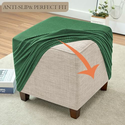 Ottoman Cover Square Storage Ottoman Slipcover Jacquard Stretch Footrest Stool Covers with Elastic Band Cube Storage Stool Ottoman Covers Footstool Sliocovers Protection Dark Green - color: Dark Green