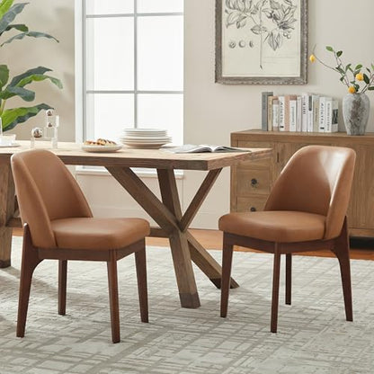 VKNOW Dining Chairs Set of 2, Faux Leather Wooden Kitchen Chairs, Brown | Modern Upholstered Side Chair with Rubberwood Legs for Kitchen Dining Room Restaurant, No Wobble - color: Brown, size: Set of 2