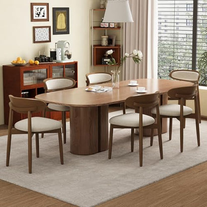 Wooden Dining Chairs Set of 6, Modern Fabric Upholstered Dining Room Chair, Kitchen Side Chairs, Farmhouse Dinner Chair with Curved Back for Kitchen, Beige - color: Beige, size: Set of 6
