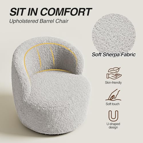 FiveWillowise Swivel Accent Chair, 360° Small Round Barrel Chairs, Modern Cozy Sherpa Padded Armchair for Living Room, Bedroom, Waiting Room, Office, Light Grey - color: Light Grey, size: 1 PC