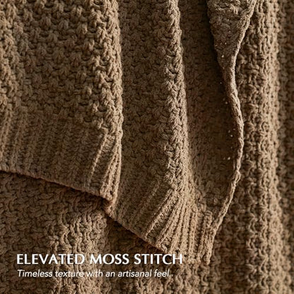 EVERGRACEHOME Chunky Chenille Knit Throw Blanket, 50 x 60, Camel Brown | Sculpted Moss Stitch, Chic Modern Farmhouse, All-Season Warmth, OEKO-TEX® Certified, Elegant Blanket for Couch, Bed, Sofa - color: Camel Brown, size: 50" X 60"