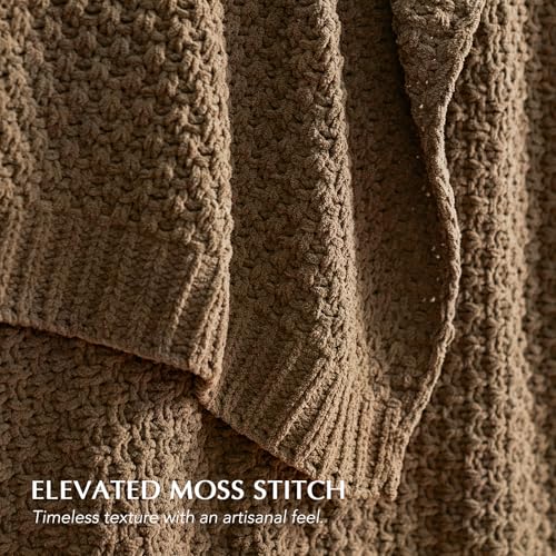 EVERGRACEHOME Chunky Chenille Knit Throw Blanket, 60 x 80, Camel Brown | Sculpted Moss Stitch, Chic Modern Farmhouse, All-Season Warmth, OEKO-TEX® Certified, Elegant Blanket for Couch, Bed, Sofa - color: Camel Brown, size: 60" X 80"