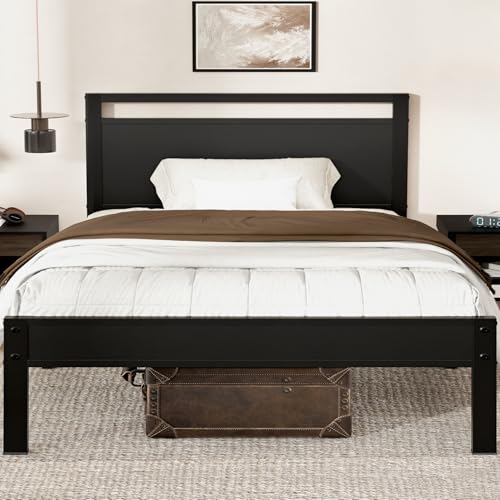 Z-hom Twin Metal Bed Frame with Wooden Headboard and Footboard, Heavy Duty Platform Frame with Metal Slats, No Box Spring Needed, Quiet and Non-Slip Design, Bed Storage for Small Bedroom,Black - color: Black, size: Twin