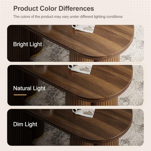 Oval Fluted Coffee Tables for Living Room, 47" Wood Coffee Table,Walnut - color: Walnut