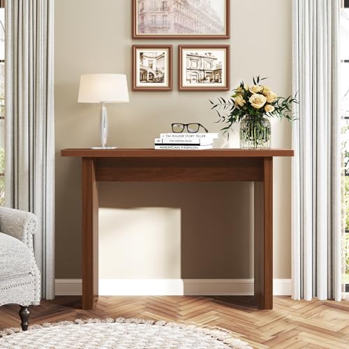 Mid Century Narrow Entryway Console Table, 43.3" Fluted Wood Couch Table Behind Sofa Long and Skinny for Living Room Hallway Entrance Foyer, Walnut - color: Walnut