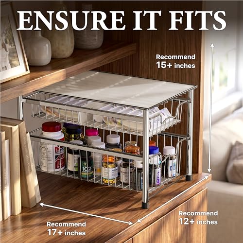 Simple Houseware Stackable 2 Tier Sliding Basket Organizer Drawer, Chrome - color: Chrome, size: 2-tier