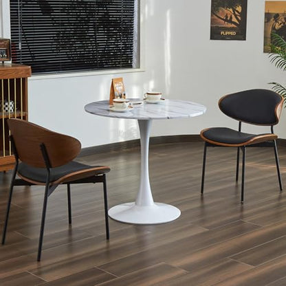 Round Dining Table, 31.5" Circle Tulip Table with Thickened Tabletop & Metal Pedestal, Mid Century Modern Bistro Table for Kitchen, Small Places, Living Room, Cafe (Faux Marble White) - color: Faux Marble White, size: 31.5"