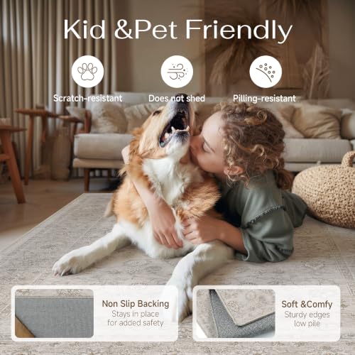 3x5 Grey Washable Area Rug Non Slip Vintage Carpet | Soft Low Pile, Pet Friendly, Foldable, Distressed Floral Design, Living Room Bedroom Dining Room Office - color: Grey, size: 3' x 5' (Rectangular)