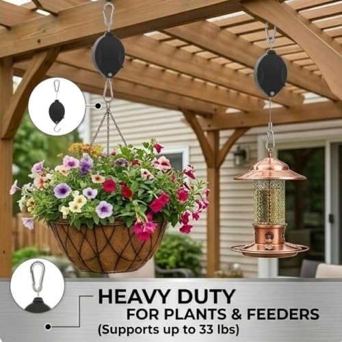 Retractable Plant Hanger, Plant Pulleys for Hanging Plants Heavy Duty | Pull Down, Adjustable, Upgraded, to Raise and Lower, Outdoor, Garden, Baskets, Pots, Birds Feeder