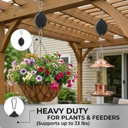 Retractable Plant Hanger, Plant Pulleys for Hanging Plants Heavy Duty | Pull Down, Adjustable, Upgraded, to Raise and Lower, Outdoor, Garden, Baskets, Pots, Birds Feeder