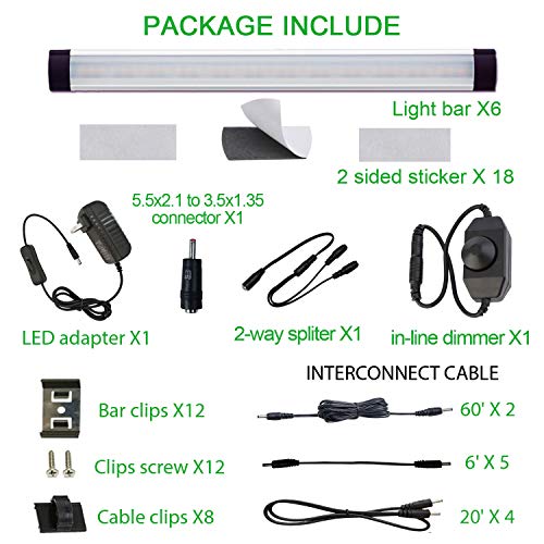 AIBOO LED Under Counter Light Rigid Bar Kit, Plug in Corded 12V LED Under Cabinet Lighting Dimmable with Switch for Counter Shelf Showcase Display Lighting (6 Panels,Daylight White) - size: 6-Bar-Kit