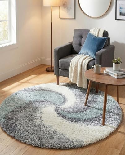 Rugs.com - Soft Touch Shag Rug – 4 Ft Round Sage Green Plush Shag Rug – Modern Abstract Swirl Design, Soft Texture for Bedrooms and Nurseries - color: Sage Green, size: 4' (Round)