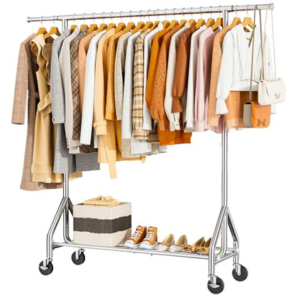 HYSEYY Heavy Duty Clothes Rack Load 450 LBS, Metal Garment Rack, Standing Rolling Clothing Rack for Hanging Clothes with Sturdy Wheels & Shelves, Portable Closet Wardrobe Rack,Sliver - color: Sliver