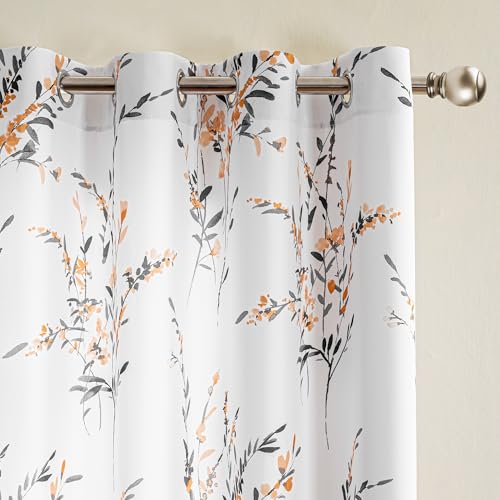 MYSKY HOME Yellow Short Curtains Short 63 Inch Length Floral Pattern | Thermal Insulated Room Darkening Window Treatment for Bathroom Living Room Bedroom, Each Panel 52" W, Set of 2, Grommet - color: B-yellow, size: 52"W x 63"L (Pack of 2)