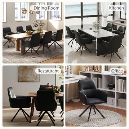 Modern Swivel Dining Chairs Set of 2, Upholstered Dining Room Chairs with Thicken Cushion, 360°Swivel Dining Chairs with Metal Legs for Dining Room, Kitchen, Bedroom, PU, Black - color: Black, size: Set of 2