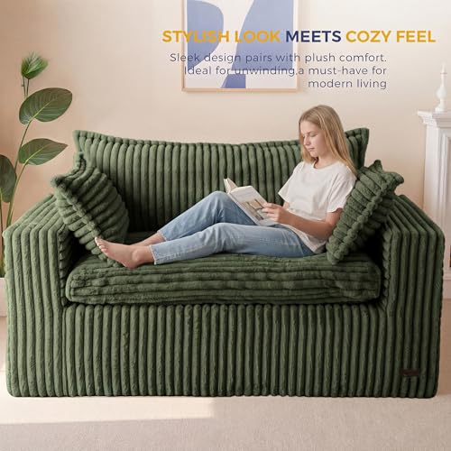 MAXYOYO Boneless Couch, 59-Inch Couch in a Box, Deep Loveseat | Foam-Filled Boneless Loveseat, Deep Seating for Two with No Assembly, Ideal for Living Rooms, Apartments, Dark Green - color: Dark Green