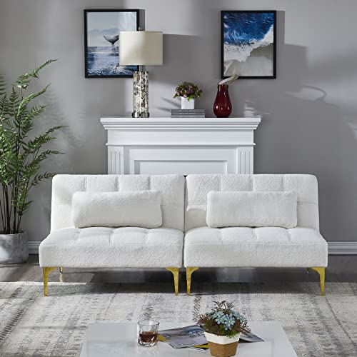 KEVINSPACE 71" Modular Sectional Sofa Couch, 2 Seater Cozy Portable Couches, Armless Sofa Living Room, Modern Convertible Couch Teddy Fabric with Pillows, Gold Legs for Small Spaces 2PCS White - color: 2pcs White