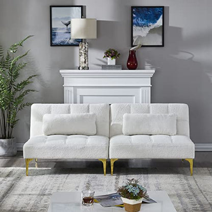 KEVINSPACE 71" Modular Sectional Sofa Couch, 2 Seater Cozy Portable Couches, Armless Sofa Living Room, Modern Convertible Couch Teddy Fabric with Pillows, Gold Legs for Small Spaces 2PCS White - color: 2pcs White