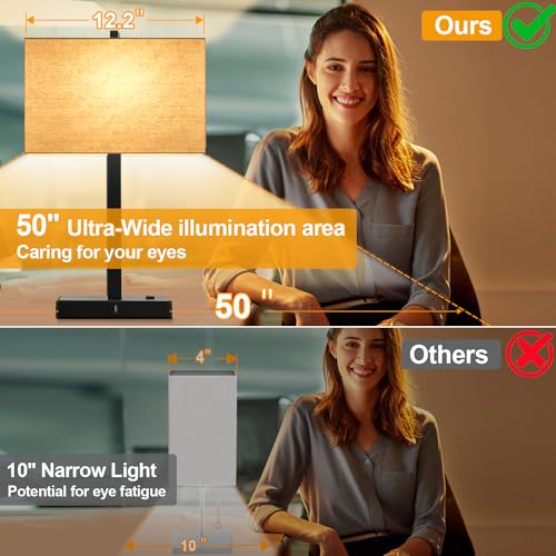 21" Touch Bedside lamps with 2 USB & AC Outlets, 3-Way Dimmable Bedside Table Lamps Set of 2 for Bedroom Living Room Office Reading, Beige Linen Shade Lamps for Night Stands, 2700K LED Bulbs Included - color: (2 Pack)-Beige Linen & Matte Black(Base)-2700K