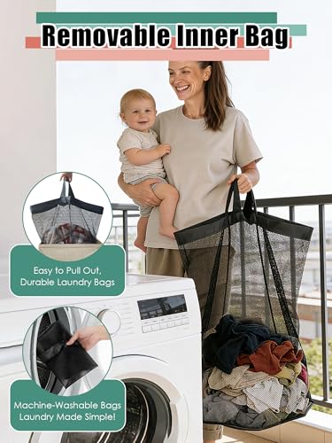 WTREE Laundry Hamper with Lid, Reinforced Sturdy Clothes Hamper with Anti-Puncture Base, Large Collapsible Laundry Basket with Removable Liner Bag, Tall Dirty Clothes Bin for Family, 100L Beige - color: Beige