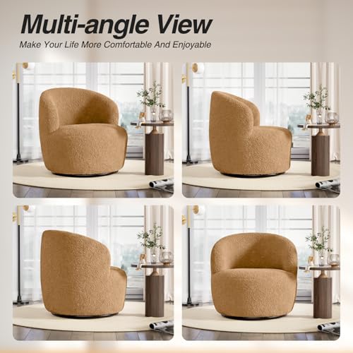 FiveWillowise Swivel Accent Chair Set of 2, 360° Small Round Barrel Chairs, Modern Cozy Sherpa Padded Armchair for Living Room, Bedroom, Waiting Room, Office, Sand - color: Sand, size: 2 PC