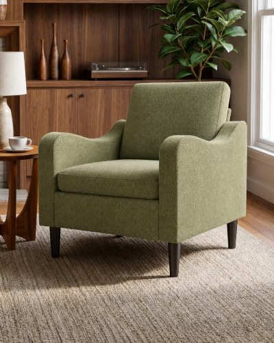Accent Arm Chair – Olive Green, Upholstered Scooped Comfy Reading Chair for Living Room, Bedroom, Apartment, Waiting Room - color: Olive Green, size: 33.1"x29.53"x29.92"(1pcs)