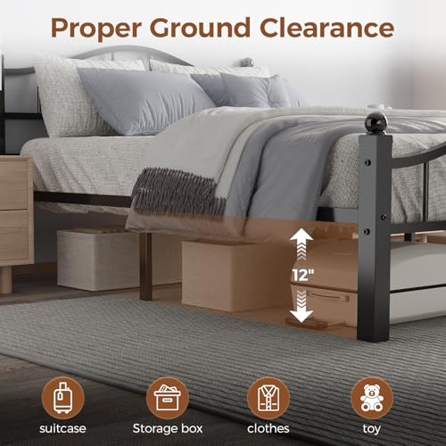 Full Size Bed Frames with Headboard | Noise-Free Design, 12" Underbed Storage, 1500 LBS Heavy Duty Metal, No Box Spring Needed, Tool-Free Assembly - color: Full Black