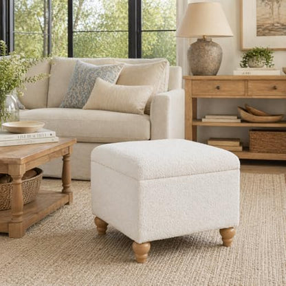 HomePop 22" Medium Rectangular Storage Ottoman - Cream Boucle - color: Cream Boucle