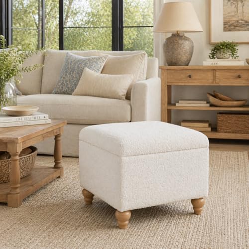 Spatial Order 22" Medium Rectangular Storage Ottoman - Cream Boucle - color: Cream Boucle