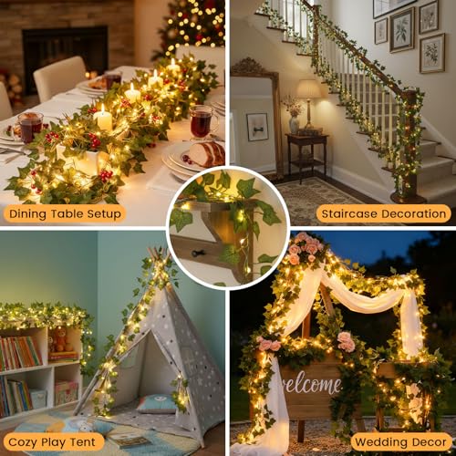 DomeStar 40 FT 120 LED Fairy Lights with Vines, Vines with Light, Curtain | Bedroom, String Lights with Remote for Dorm, Wedding, Party, Wall, Indoor, Outdoor Holiday Home Decor - style: 40Ft-120LED-lvy