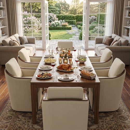 CHITA Upholstered Dining Chairs Set of 4 with Hidden Casters, Cream | Fully Assembled Modern Dining Chair with Backrest & Wood Armrest, Chenille Barrel Chairs for Dining Room, Kitchen Chairs - color: Cream, size: set of 4