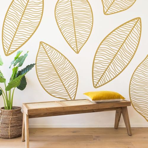Boho Wall Decals Peel and Stick Large Wall Sticker Leaves Vinly for Living Room, Bedroom Decor, Boho Gold Leaves - color: Boho Gold Leaves