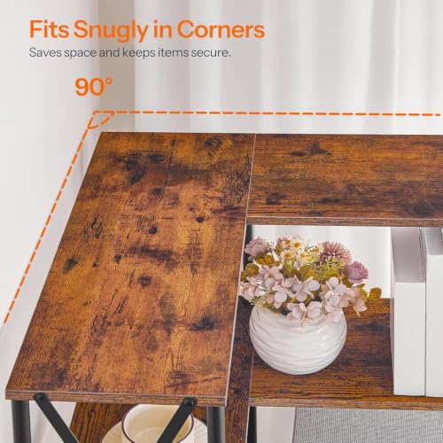 4 Tier L-Shaped Corner Bookshelf Rustic Brown Particleboard Matte Black Metal Frame Freestanding Open Display Storage Rack 23.6 x 23.6 x 45.5 Inch for Living Room Home Office
