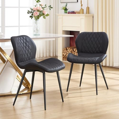 Dining Chairs Set of 2, Comfy Modern Dining Chairs with Thick Cushions, Upholstered Fabric Kitchen Side Chairs with Adjustable Metal Legs for Dining Room (Black) - color: Black, size: Set of 2