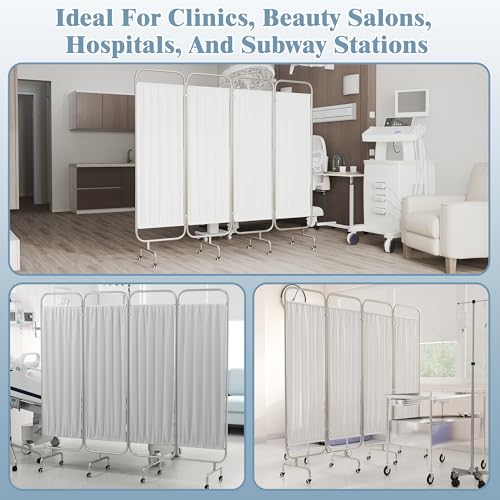 4-Panel Medical Privacy Screen on Wheels, 79"x71" Medical Screen | Portable Medical Privacy Screen Indoor Room Privacy Screen Divider, Stainless Steel Contruction, Folds Easy for Storage - size: 4-Panel