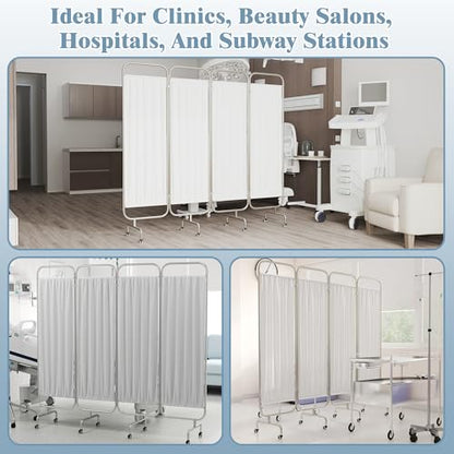 4-Panel Medical Privacy Screen on Wheels, 79"x71" Medical Screen | Portable Medical Privacy Screen Indoor Room Privacy Screen Divider, Stainless Steel Contruction, Folds Easy for Storage - size: 4-Panel