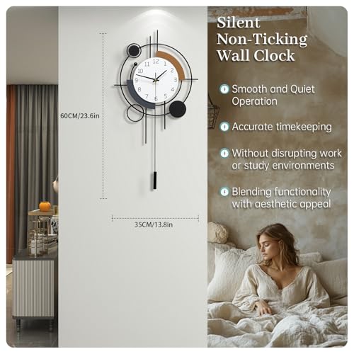 Large Wall Clock for Living Room Decor Modern Silent Analog Clock | Battery Operated Non Ticking for Bedroom Office Kitchen Classroom Bathroom Home Decorative Pendulum Unique Clock 13.8*23.6 in - size: 14x24 in