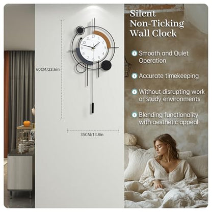 Large Wall Clock for Living Room Decor Modern Silent Analog Clock | Battery Operated Non Ticking for Bedroom Office Kitchen Classroom Bathroom Home Decorative Pendulum Unique Clock 13.8*23.6 in - size: 14x24 in
