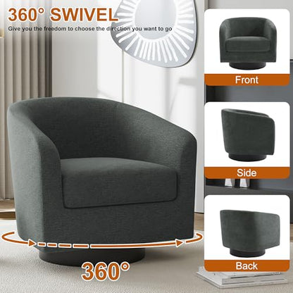 Swivel Accent Chair, Chenille Barrel Club Chair, Gray | Modern Round Armchair | Comfy Upholstered Reading Seat with Removable Cushion | For Living Room, Bedroom, Office - color: Dark Gray