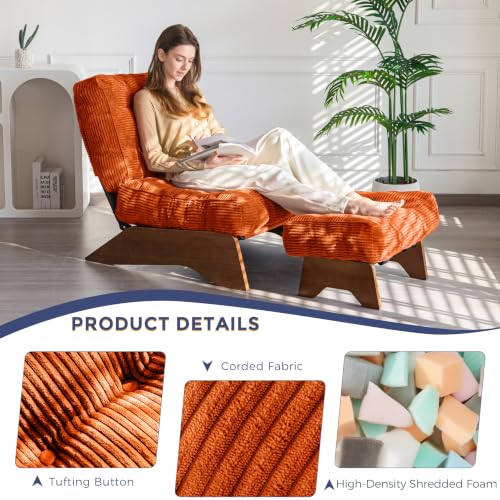 MAXYOYO Accent Chair with Ottoman, Lounge Chair with Adjustable Backrest | Tufted Living Room Chair Upholstered Lounge Chair with Footrest Set, Modern Chair for Reading Room, NEW Orange - color: New Orange
