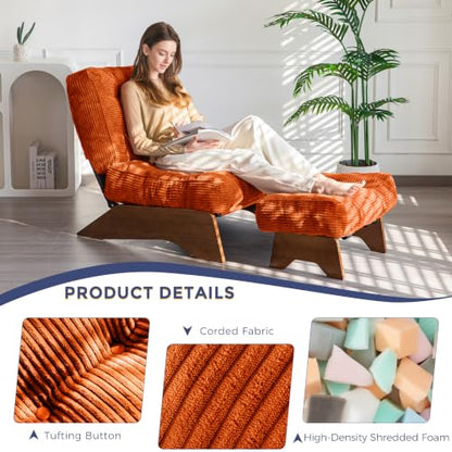 MAXYOYO Accent Chair with Ottoman, Lounge Chair with Adjustable Backrest | Tufted Living Room Chair Upholstered Lounge Chair with Footrest Set, Modern Chair for Reading Room, NEW Orange - color: New Orange