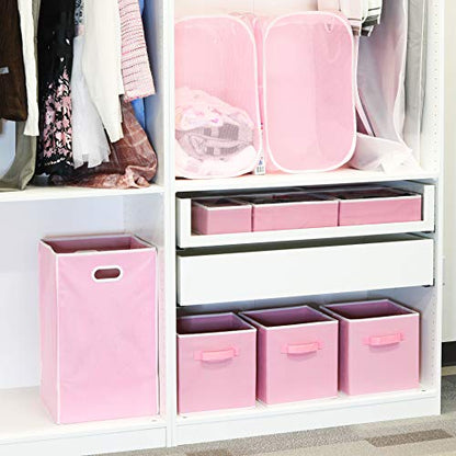 Simple Houseware Foldable Closet Laundry Hamper Basket, Pink - color: Pink