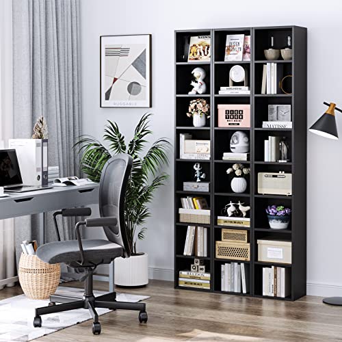 FOTOSOK 2 Pcs 71'' Tall Narrow Bookshelf, 8-Tier Media Tower Rack Set of 2 | CD DVD Storage Cabinet with Adjustable Shelves, Tall Narrow Bookcase Skinny Display Bookshelf Slim Shelf, Black - color: Black