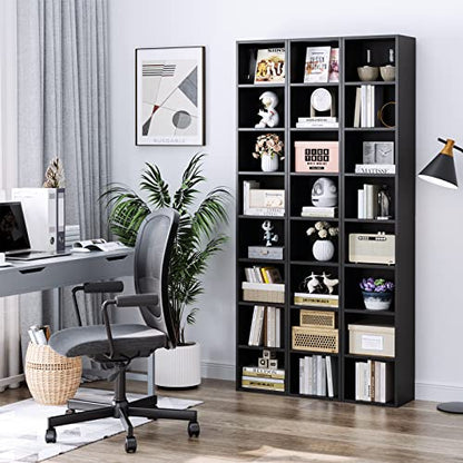 FOTOSOK 2 Pcs 71'' Tall Narrow Bookshelf, 8-Tier Media Tower Rack Set of 2 | CD DVD Storage Cabinet with Adjustable Shelves, Tall Narrow Bookcase Skinny Display Bookshelf Slim Shelf, Black - color: Black